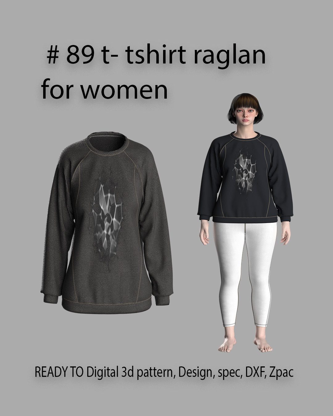 89 t-shirt raglan Dxf pattern for women wear