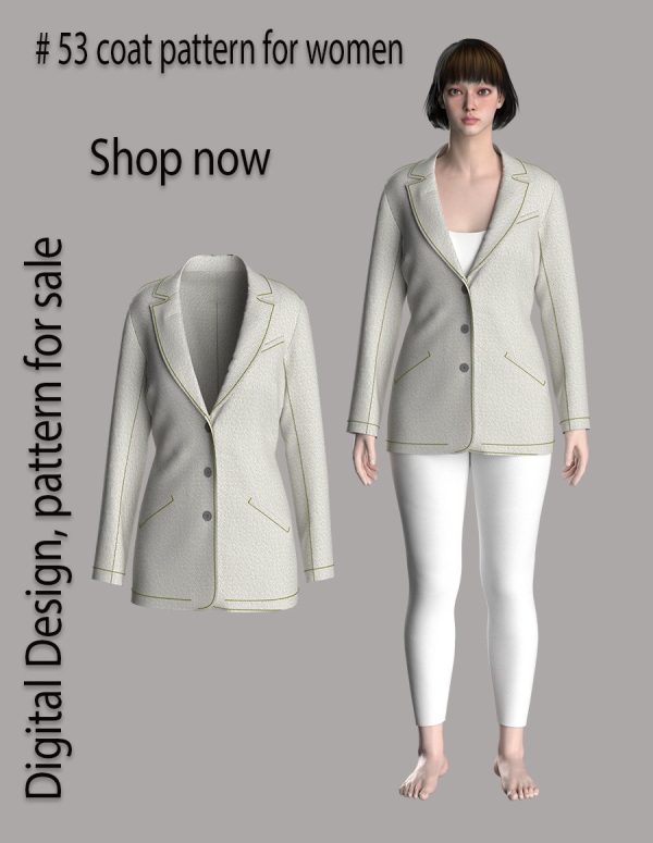 53 coat pattern for women making in clo3d dxf file ferment