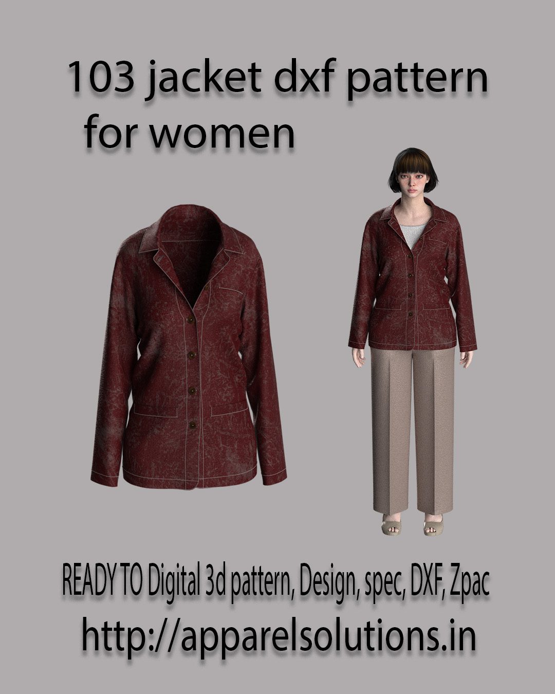 103 jacket Dxf and Aama digital pattern for women's wear